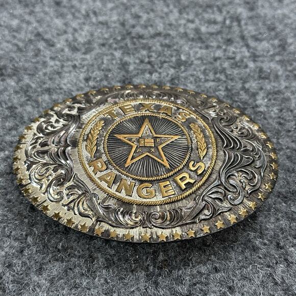 Western Texas Rangers COWBOY Belt Buckle! VINTAGE! RARE! Crumrine! SILVER PLATED - Picture 2 of 7